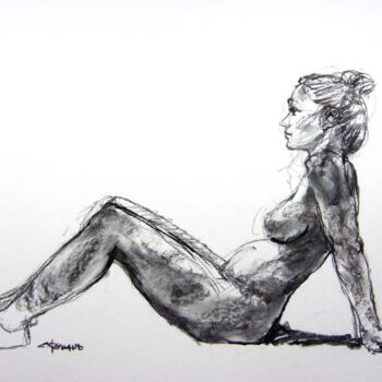Dessin intitulée "fusain 50/65 2012 82" par Christian Rolland, Œuvre d'art originale, Fusain