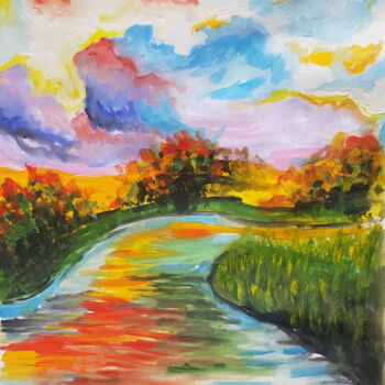 Schilderij getiteld "River in the mounta…" door Ivelina Hrytsylo, Origineel Kunstwerk, Gouache