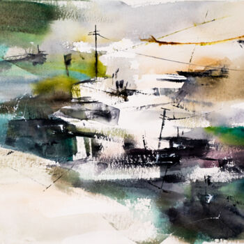 Malerei mit dem Titel "***Abstract Village…" von Yuriy Kraft, Original-Kunstwerk, Aquarell