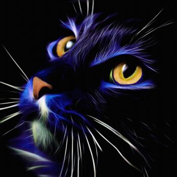 Arts numériques intitulée "Derin blue, cat" par L.Roche, Œuvre d'art originale, Acrylique