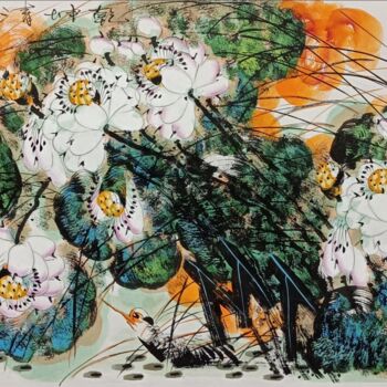 Schilderij getiteld "Fragrance of lotus…" door Dayou Lu, Origineel Kunstwerk, pigmenten