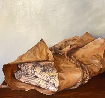 Painting titled "The Package from Th…" by Margarita Ado, Original Artwork, Oil