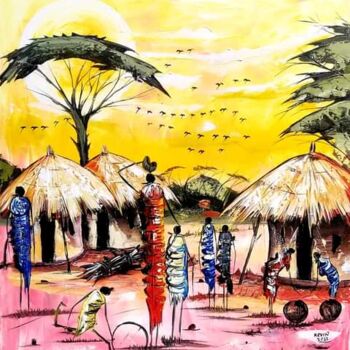 Painting titled "Joyful evenings" by Kevin Jjagwe, Original Artwork, Acrylic