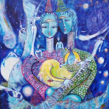 Peinture intitulée "Concert-astral" par Mahé Ros, Œuvre d'art originale, Acrylique Monté sur Châssis en bois