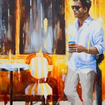 Peinture intitulée "Au café de l'Ile Sa…" par Sylvie Julkowski-Egard, Œuvre d'art originale, Huile Monté sur Châssis en bois