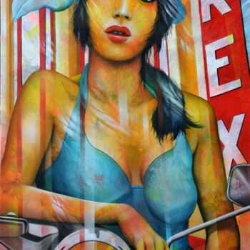 Peinture intitulée "Devant le grand Rex" par Jeannette Guichard-Bunel, Œuvre d'art originale, Huile Monté sur Châssis en bois