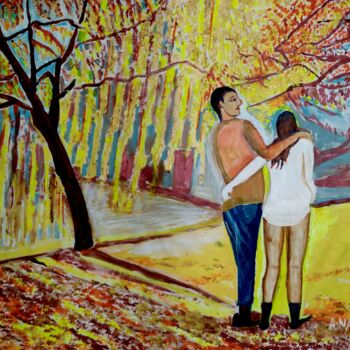 Schilderij getiteld "ROMANCE IN FALL" door Anandswaroop Manchiraju, Origineel Kunstwerk, Acryl