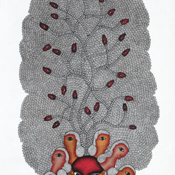 Painting titled "Gond Painting  ( Tr…" by Manoj Kumar Tekam, Original Artwork, Acrylic