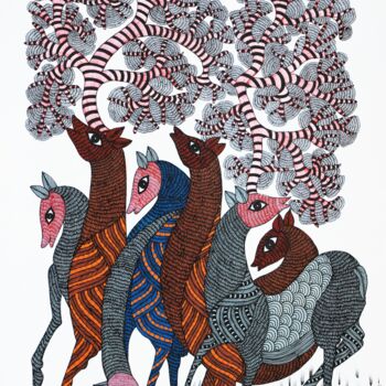 Ζωγραφική με τίτλο "Gond Painting  ( Tr…" από Manoj Kumar Tekam, Αυθεντικά έργα τέχνης, Ακρυλικό