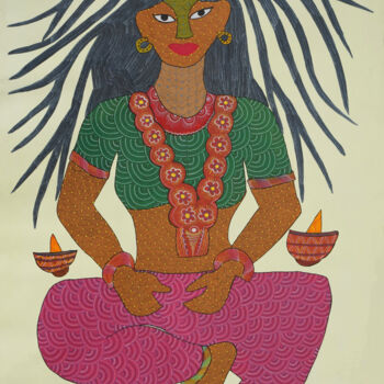 绘画 标题为“Gond Painting  (DEV…” 由Nankusiya Shyam, 原创艺术品, 丙烯