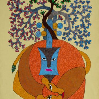 绘画 标题为“Gond Painting  ( Tr…” 由Nankusiya Shyam, 原创艺术品, 丙烯