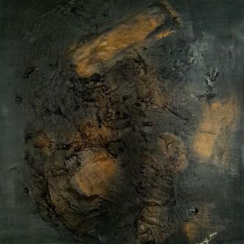 Painting titled "Black Textured Abst…" by Queennoble, Original Artwork, Acrylic Mounted on Wood Panel