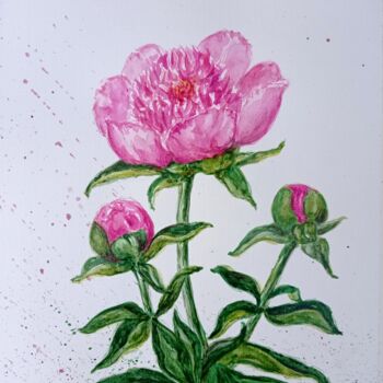 Σχέδιο με τίτλο "Peonies #1" από Tatiana Fox'Tena, Αυθεντικά έργα τέχνης, Ακουαρέλα