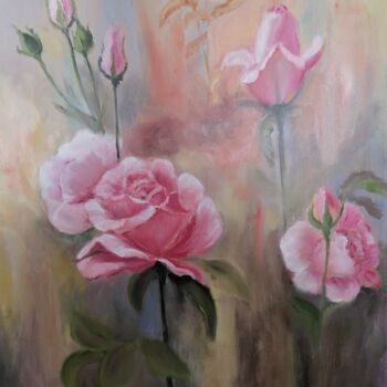 Painting titled "Розы" by Natalia Beliakova, Original Artwork, Oil