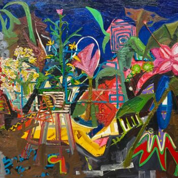 Ζωγραφική με τίτλο "Atelier stool" από Liam Porisse, Αυθεντικά έργα τέχνης, Λάδι Τοποθετήθηκε στο Ξύλινο φορείο σκελετό