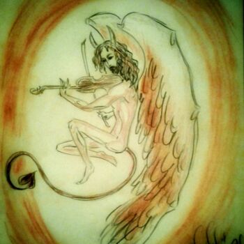Dessin intitulée "Devil with the Viol…" par Karolina Ingo (Karolina Navi -Ingo), Œuvre d'art originale, Crayon