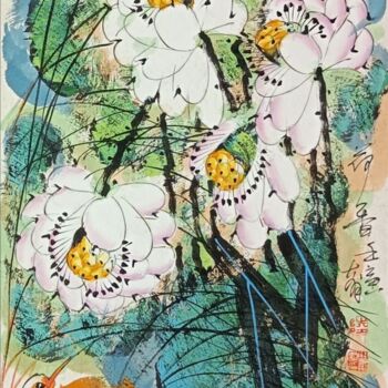 Painting titled "Fragrance of lotus…" by Dayou Lu, Original Artwork, Pigments