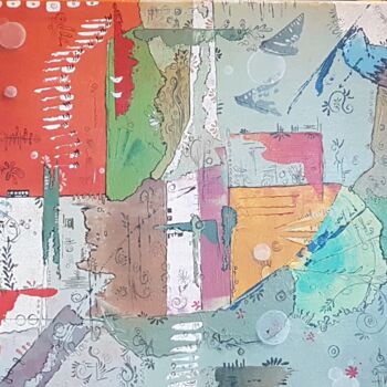 Peinture intitulée "Patchwork/Vue du ci…" par Emmanuelle Gaillard, Œuvre d'art originale, Acrylique Monté sur Châssis en bois