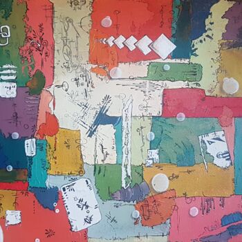 Peinture intitulée "Patchwork/Vue du ci…" par Emmanuelle Gaillard, Œuvre d'art originale, Acrylique Monté sur Châssis en bois