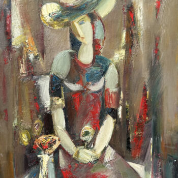 Peinture intitulée "Woman with hat (70x…" par Mateos Sargsyan, Œuvre d'art originale, Huile Monté sur Châssis en bois