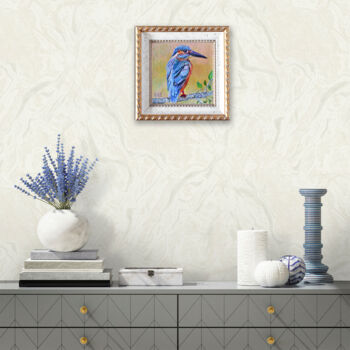Schilderij getiteld "Kingfisher" in a fr…" door Sergey Suslov, Origineel Kunstwerk, Olie Gemonteerd op Karton