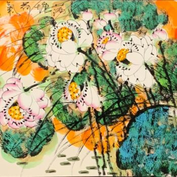 Painting titled "Peaceful in the lot…" by Dayou Lu, Original Artwork, Pigments