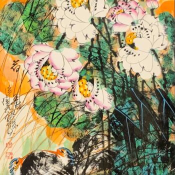 Peinture intitulée "Fragrance of lotus…" par Dayou Lu, Œuvre d'art originale, Pigments