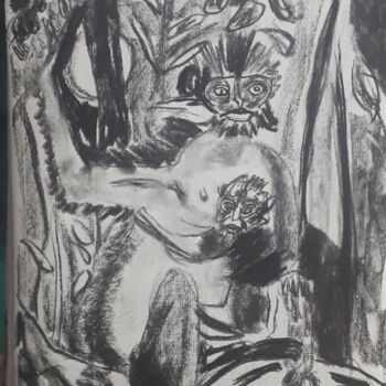 Drawing titled "Presbytes de Thomas" by Florence Maindrault, Original Artwork, Charcoal