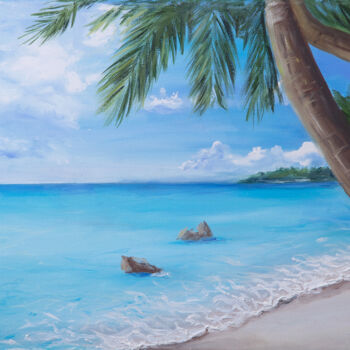 Pintura titulada "Blue lagoon oil sea…" por Julia Valova, Obra de arte original, Oleo
