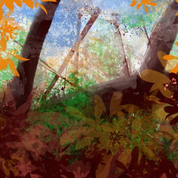 Dessin intitulée "Derrière les branch…" par Laurent Chabrillat, Œuvre d'art originale, Peinture numérique