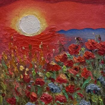Painting titled "Poppys summer" by Natalya Yurina, Original Artwork, Oil