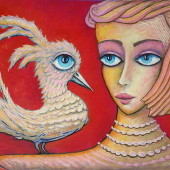 Painting titled "Przyloty - ptak okr…" by Bohdan Wincenty Łoboda, Original Artwork, Acrylic
