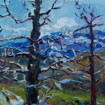 Ζωγραφική με τίτλο "The first snow" από Arus Pashikyan, Αυθεντικά έργα τέχνης, Λάδι Τοποθετήθηκε στο Ξύλινο φορείο σκελετό