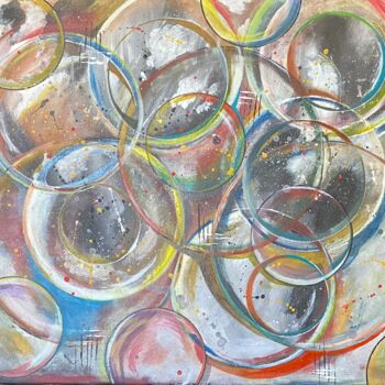 Schilderij getiteld "Bulles en folies" door Florela, Origineel Kunstwerk, Acryl Gemonteerd op Frame voor houten brancard
