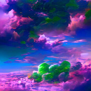 Digitale Kunst getiteld "GREEN CLOUDS IN SKY" door Mahesh Tolani, Origineel Kunstwerk, Digitaal Schilderwerk