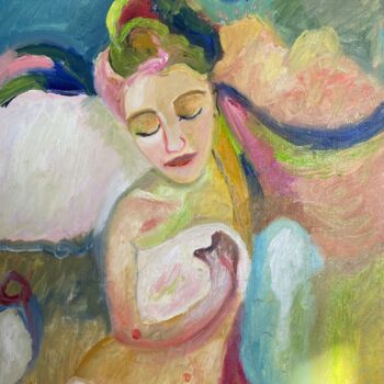 Painting titled ""Danse en couleurs"" by Claire Marie Gay, Original Artwork, Oil Mounted on Wood Panel
