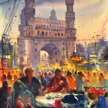 Painting titled "Nimra Irani Chai01_…" by Kishore Singh, Original Artwork, Watercolor