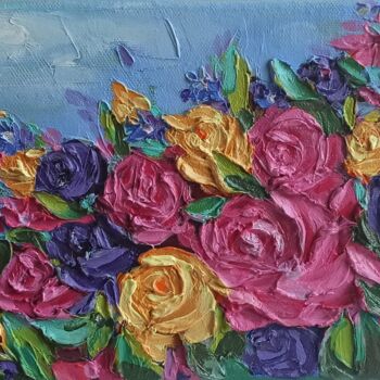 제목이 "Roses Original Impa…"인 미술작품 Svetlana Sindere로, 원작, 기름 나무 들것 프레임에 장착됨