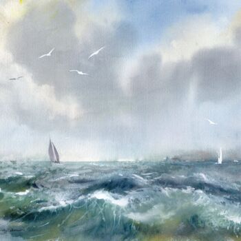 Peinture intitulée "Tempête 4" par Sylvie Vernageau, Œuvre d'art originale, Aquarelle