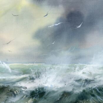 Peinture intitulée "Tempête 1" par Sylvie Vernageau, Œuvre d'art originale, Aquarelle