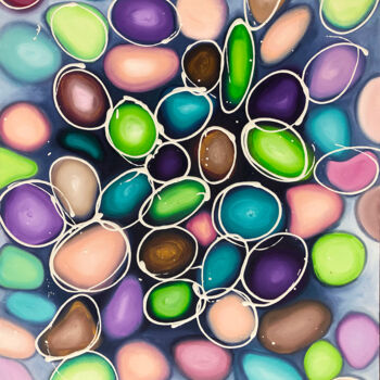 Ζωγραφική με τίτλο "Pretty Pebbles" από David Clare, Αυθεντικά έργα τέχνης, Λάδι Τοποθετήθηκε στο Ξύλινο φορείο σκελετό