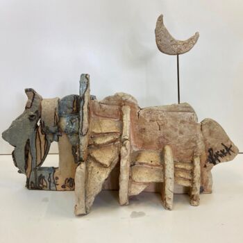 Skulptur mit dem Titel "Wesen im Mond" von Günther Mika, Original-Kunstwerk, Ton