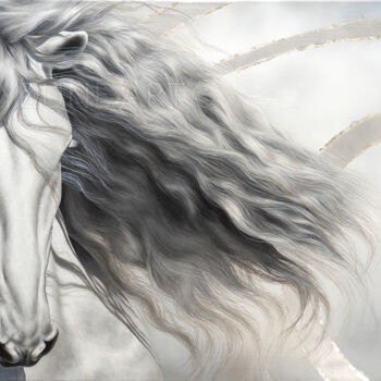 Painting titled "REPRO : EOWYN horse…" by Skyzune Art, Original Artwork, Oil Mounted on Wood Stretcher frame