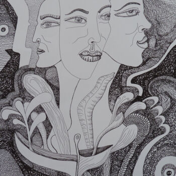 Dessin intitulée "La flore aux Expres…" par Aurélie Sarrazin, Œuvre d'art originale, Encre