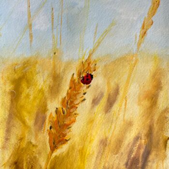 Painting titled "Ladybug and wheat" by Mariia Fedorova, Original Artwork, Oil
