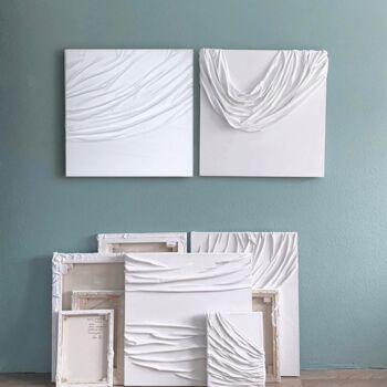Peinture intitulée "Snow diptych-70x140…" par Anastasia Grik, Œuvre d'art originale, Tissu Monté sur Châssis en bois