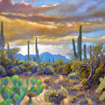 Painting titled "Sunrise: Kit Peak" by Eric Matranga, Original Artwork, Oil Mounted on Wood Stretcher frame