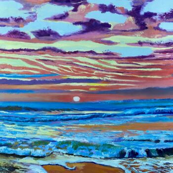 Painting titled "Couché de soleil su…" by Tahira Quliyeva, Original Artwork, Oil