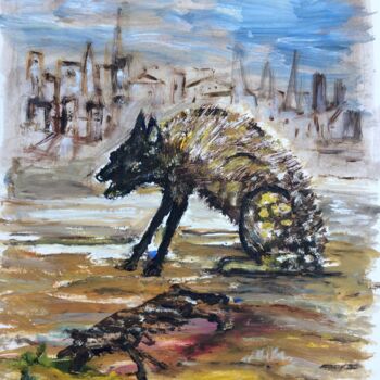 Ζωγραφική με τίτλο "Hyena Burial" από Steve Phillips, Αυθεντικά έργα τέχνης, Λάδι