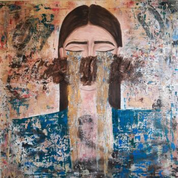 Painting titled "Golden Tears" by Hagar Ali, Original Artwork, Acrylic